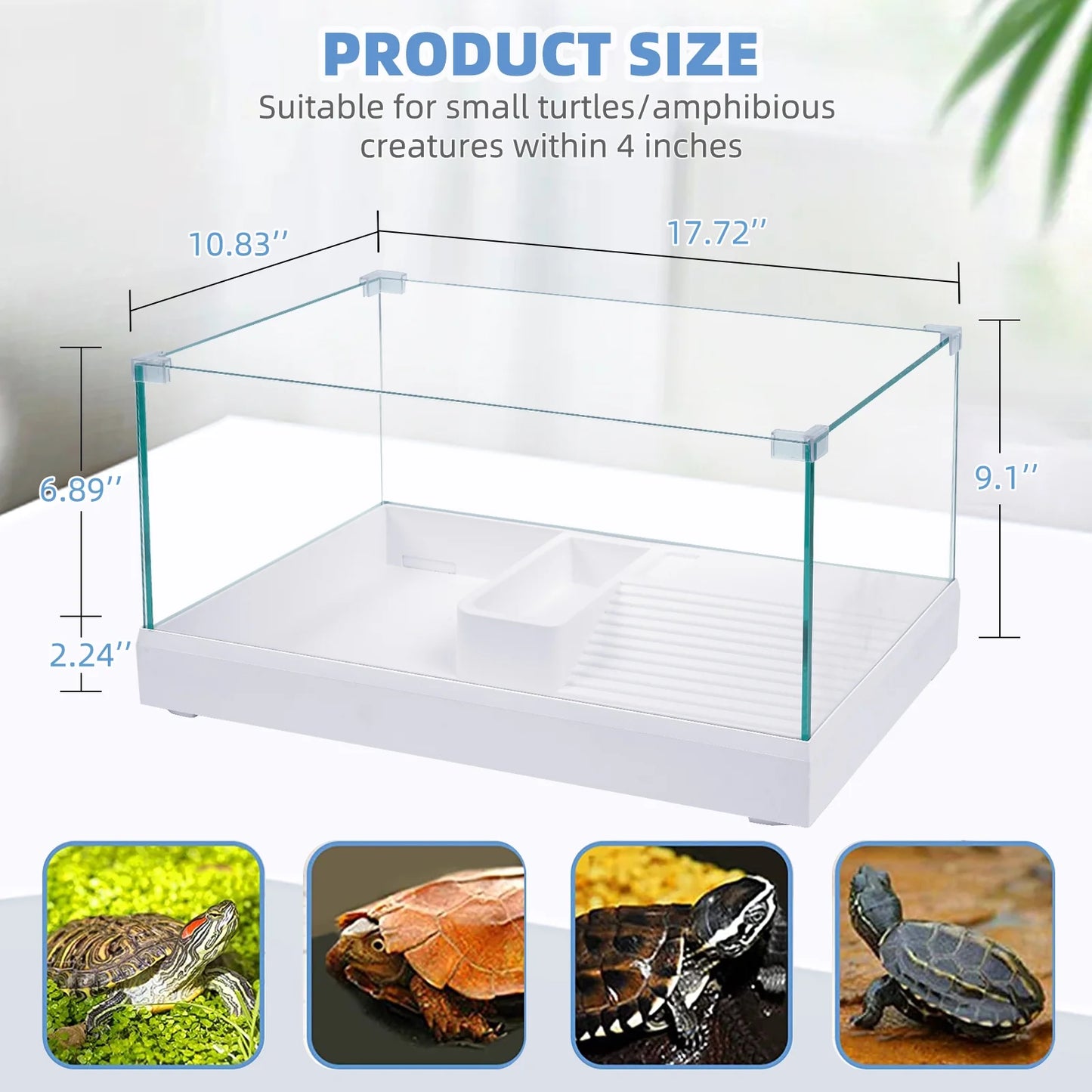 17.7" Glass Turtle Tank Kit Aquarium Terrapin Lake for Turtles, Crabs, Small Reptiles Habitat