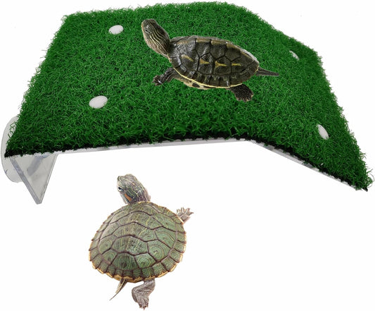 Turtle Resting Basking Platform, Simulation Grass Turtle Ramp, Tortoise Climbing Ladder Resting Terrace, Lawn Turtle Tank Accessories Aquarium Floating Décor for Reptile Frog Terrapin Amphibian