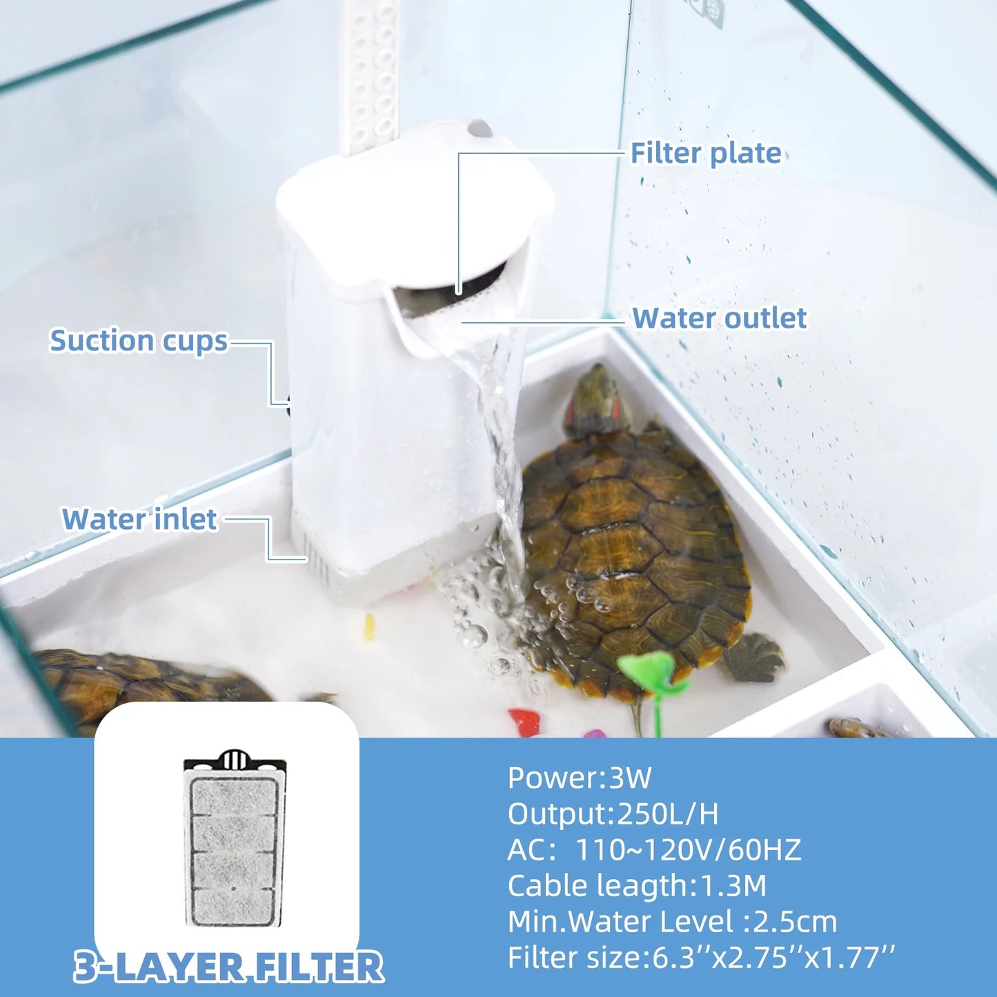 17.7" Glass Turtle Tank Kit Aquarium Terrapin Lake for Turtles, Crabs, Small Reptiles Habitat
