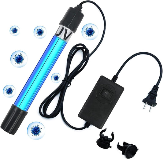 Aquarium Light Water Clean Clear Lamp Green Clean Machine 20-100 Gallon Fish Tank Submersible for Cloudy Water, Pond, Filter Pump Etc (5W 6.69Inch 254Nm)
