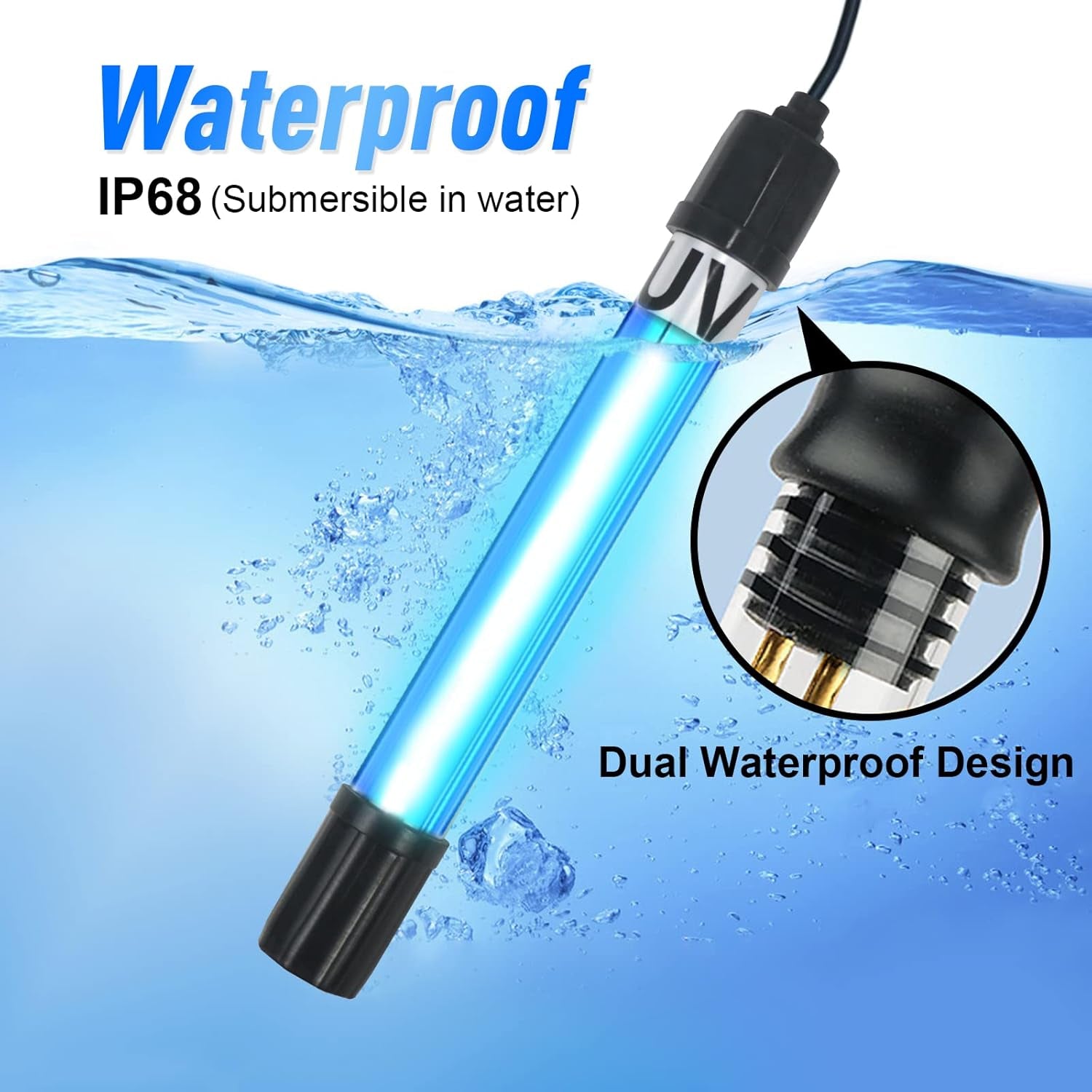 Aquarium Light Water Clean Clear Lamp Green Clean Machine 20-100 Gallon Fish Tank Submersible for Cloudy Water, Pond, Filter Pump Etc (5W 6.69Inch 254Nm)