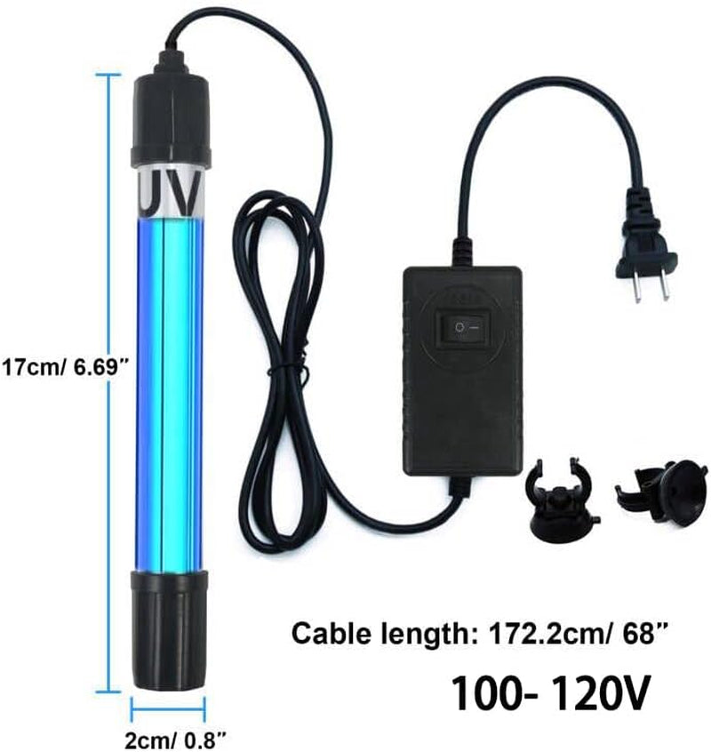 Aquarium Light Water Clean Clear Lamp Green Clean Machine 20-100 Gallon Fish Tank Submersible for Cloudy Water, Pond, Filter Pump Etc (5W 6.69Inch 254Nm)