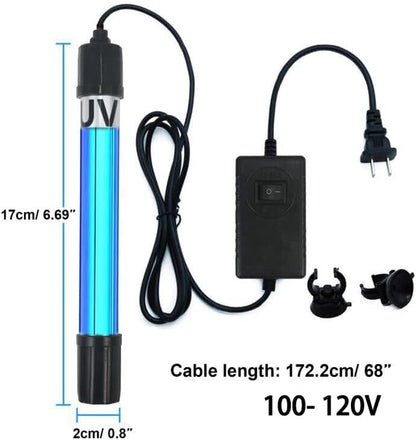 Aquarium Light Water Clean Clear Lamp Green Clean Machine 20-100 Gallon Fish Tank Submersible for Cloudy Water, Pond, Filter Pump Etc (5W 6.69Inch 254Nm)