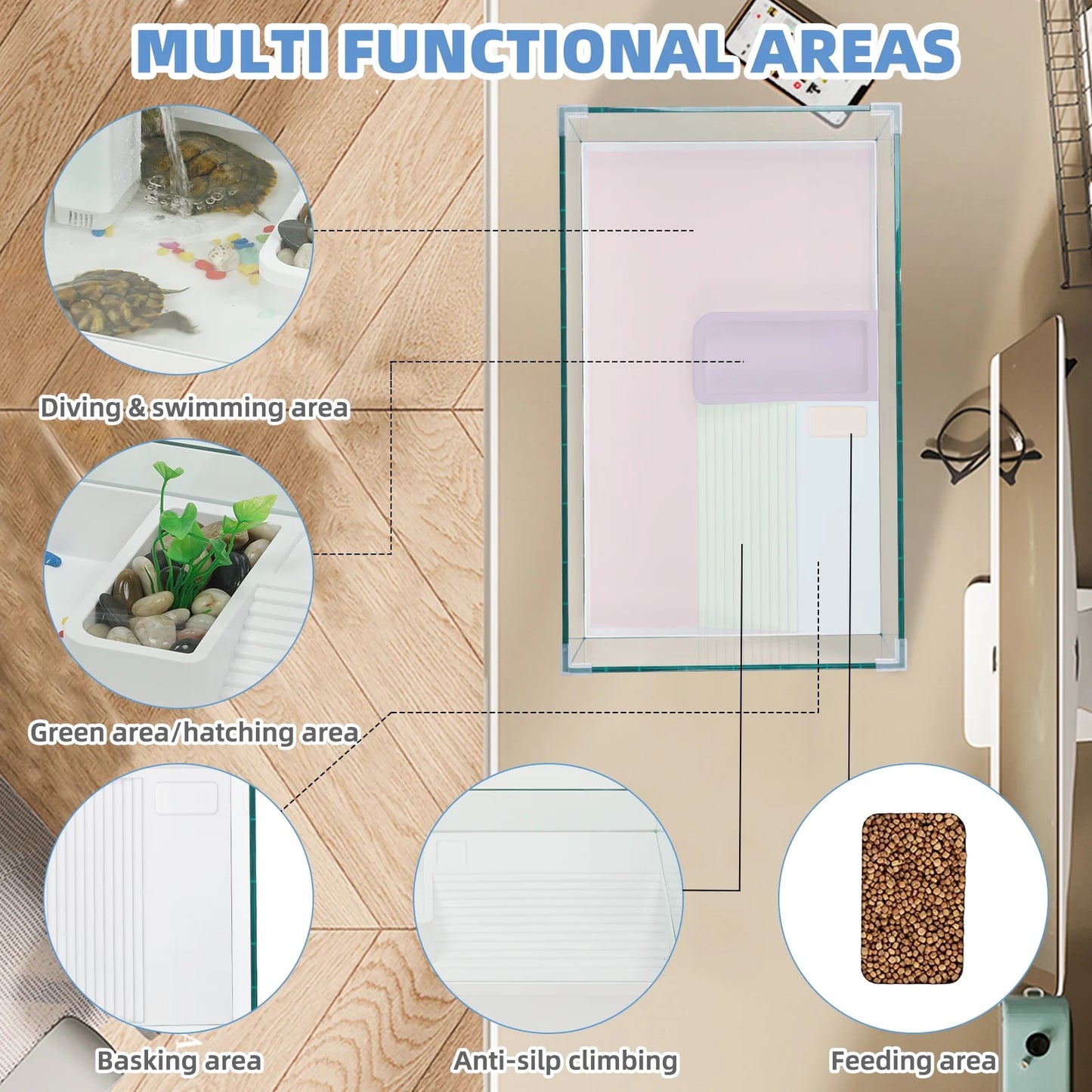 17.7" Glass Turtle Tank Kit Aquarium Terrapin Lake for Turtles, Crabs, Small Reptiles Habitat