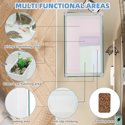 17.7" Glass Turtle Tank Kit Aquarium Terrapin Lake for Turtles, Crabs, Small Reptiles Habitat