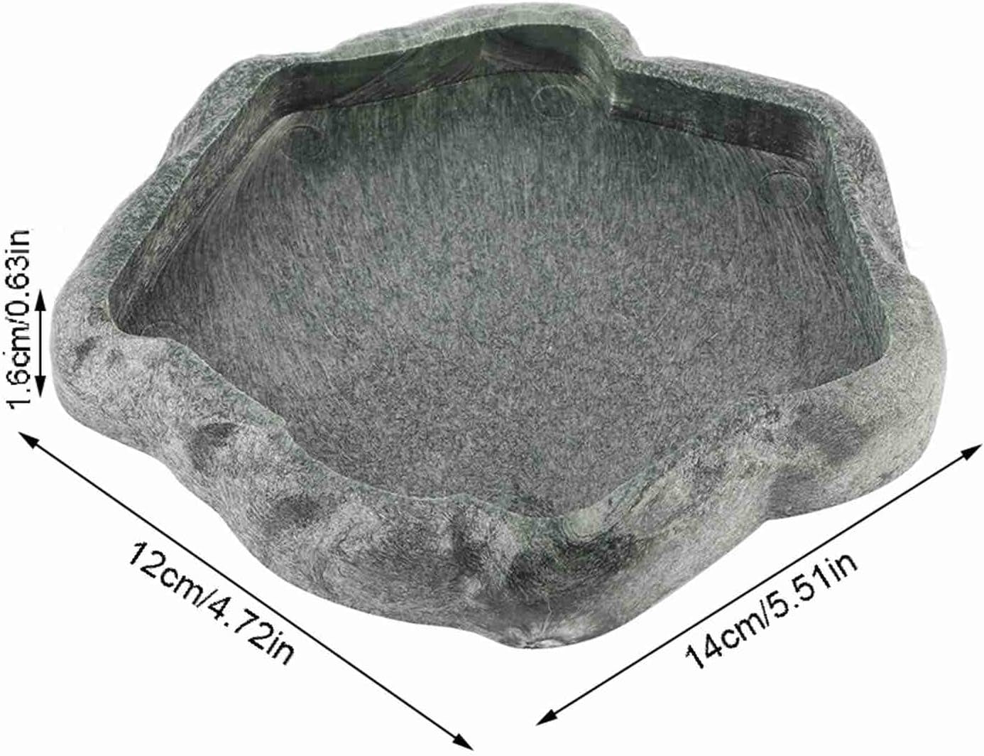 Reptile Bowl, Resin Rock Reptile Food and Water Feeder Pet Aquarium Ornament Terrarium Dish Plate for Tortoise Lizard Iguana(Dark Green S)