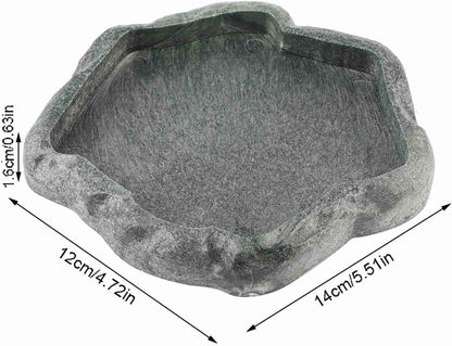 Reptile Bowl, Resin Rock Reptile Food and Water Feeder Pet Aquarium Ornament Terrarium Dish Plate for Tortoise Lizard Iguana(Dark Green S)