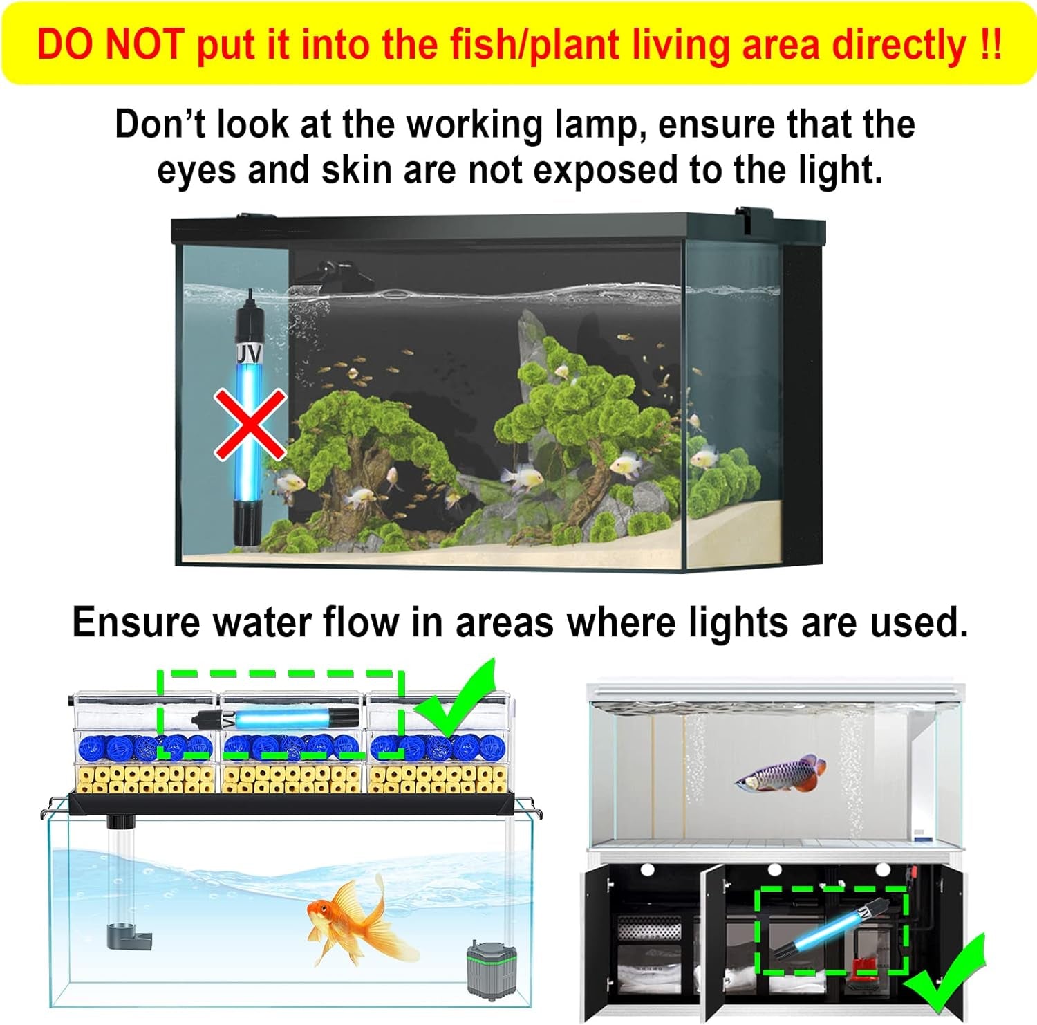 Aquarium Light Water Clean Clear Lamp Green Clean Machine 20-100 Gallon Fish Tank Submersible for Cloudy Water, Pond, Filter Pump Etc (5W 6.69Inch 254Nm)
