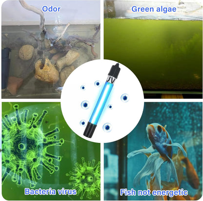 Aquarium Light Water Clean Clear Lamp Green Clean Machine 20-100 Gallon Fish Tank Submersible for Cloudy Water, Pond, Filter Pump Etc (5W 6.69Inch 254Nm)
