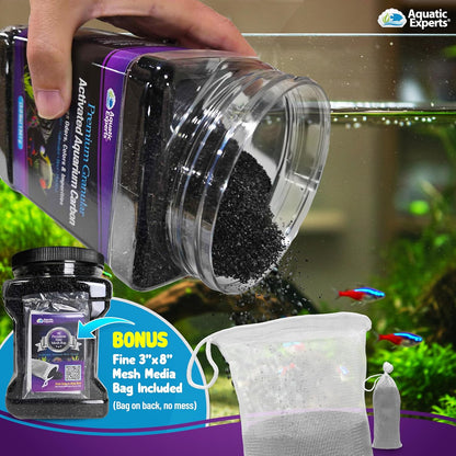 Premium Activated Carbon, Aquarium Carbon for Fish Tank Filter, Aquarium Filter Media, Granulated Charcoal for Fish Tanks, Activated Charcoal Bulk (3 Lbs with Fine Mesh Bag)