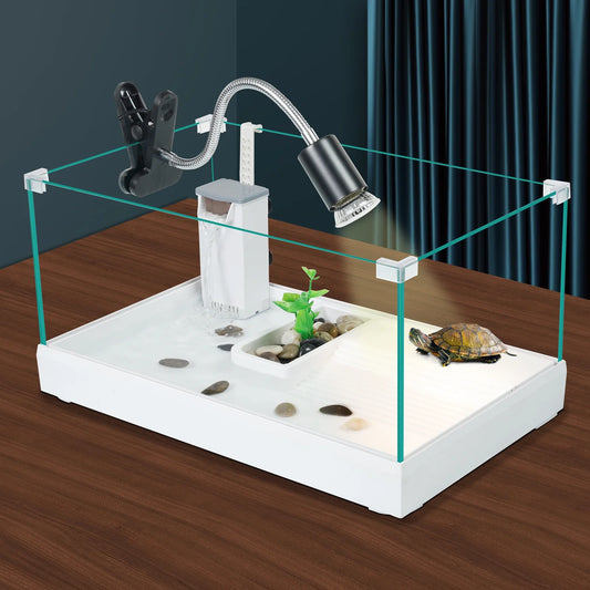 17.7" Glass Turtle Tank Kit Aquarium Terrapin Lake for Turtles, Crabs, Small Reptiles Habitat