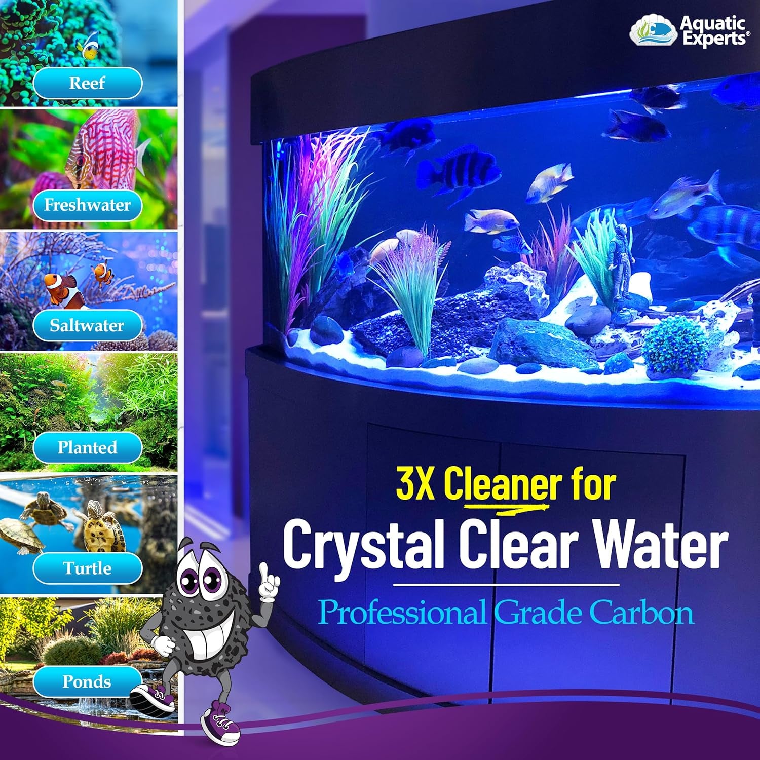 Premium Activated Carbon, Aquarium Carbon for Fish Tank Filter, Aquarium Filter Media, Granulated Charcoal for Fish Tanks, Activated Charcoal Bulk (3 Lbs with Fine Mesh Bag)