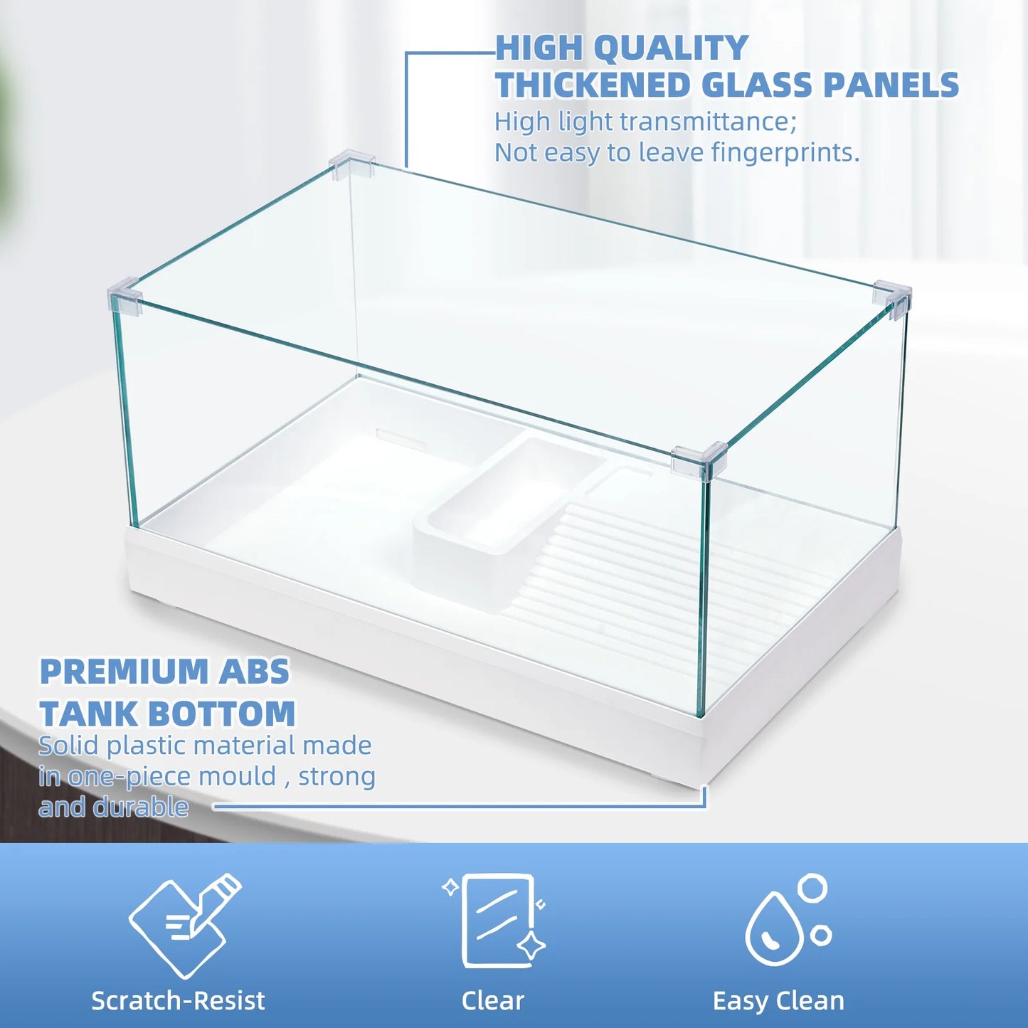 17.7" Glass Turtle Tank Kit Aquarium Terrapin Lake for Turtles, Crabs, Small Reptiles Habitat