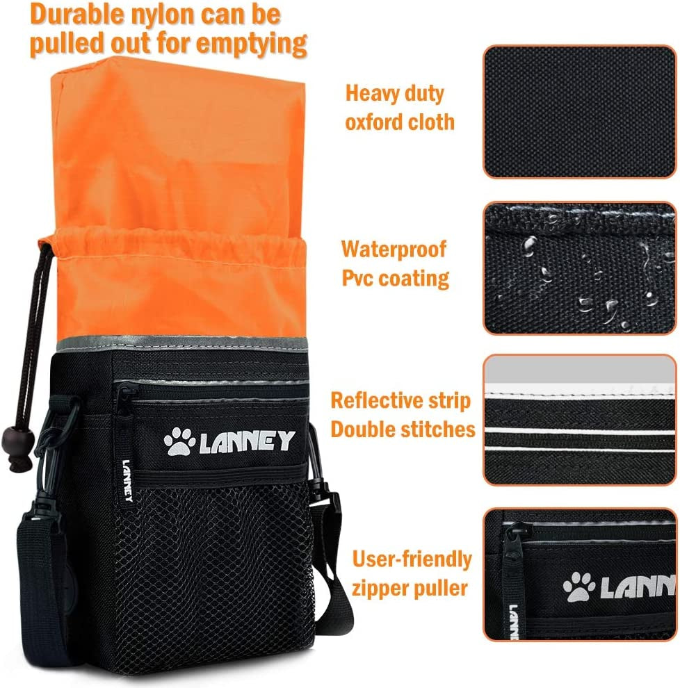 Dog Training Treat Pouch with Metal Clip, Waist Belt, and Shoulder Strap - Versatile Carrying Solution for Kibble, Snacks, Toys, and Poop Bags - Black and Orange