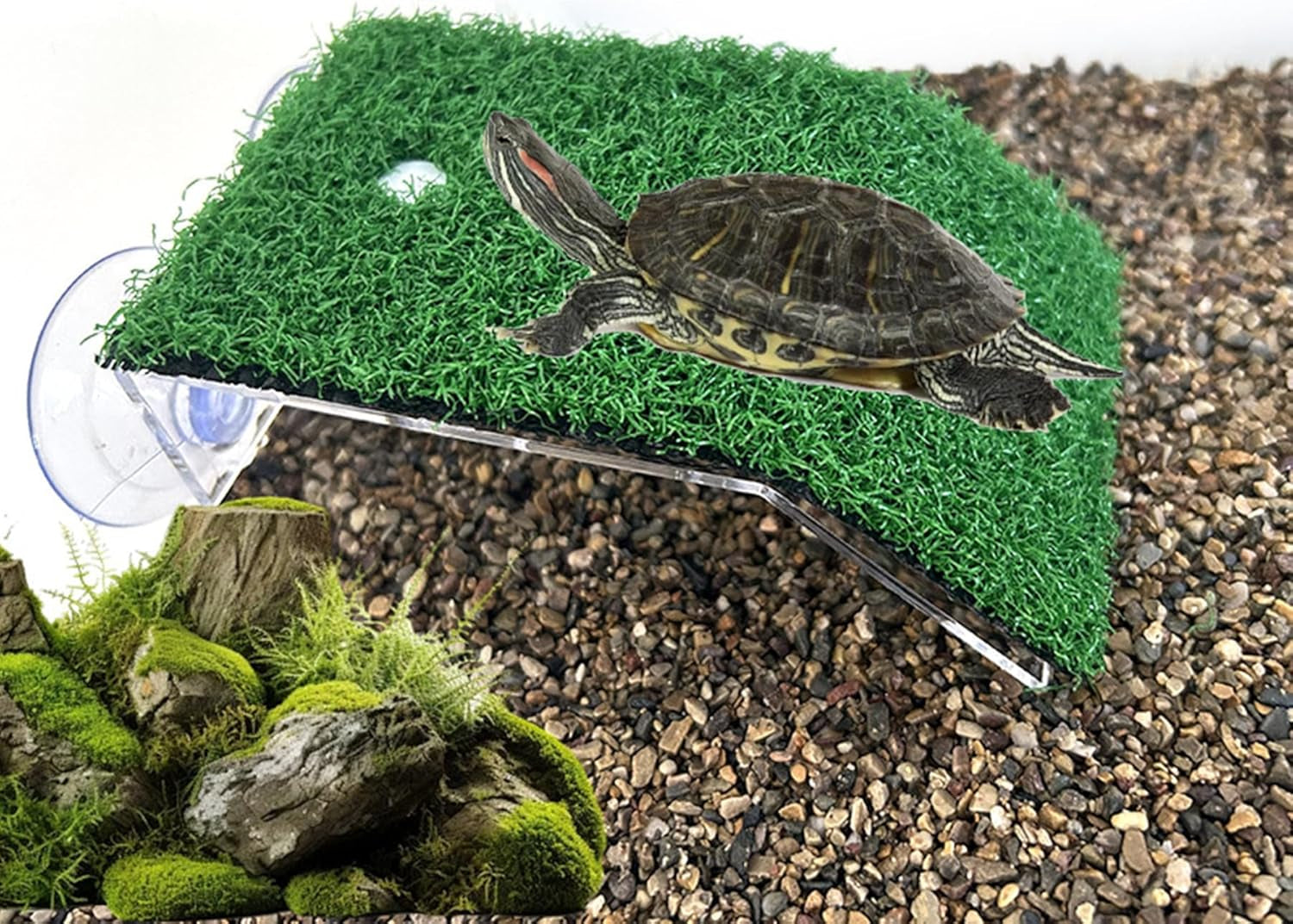 Turtle Resting Basking Platform, Simulation Grass Turtle Ramp, Tortoise Climbing Ladder Resting Terrace, Lawn Turtle Tank Accessories Aquarium Floating Décor for Reptile Frog Terrapin Amphibian
