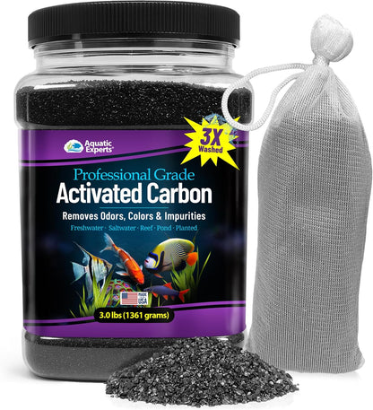 Premium Activated Carbon, Aquarium Carbon for Fish Tank Filter, Aquarium Filter Media, Granulated Charcoal for Fish Tanks, Activated Charcoal Bulk (3 Lbs with Fine Mesh Bag)